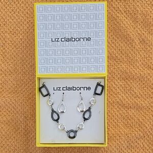 NIB: Liz Claiborne Black and Silver Jewelry Set